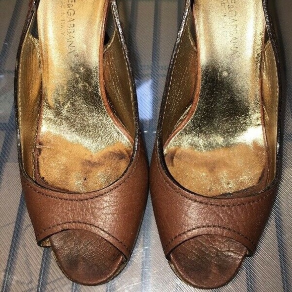 Dolce & Gabbana Sz 36 Brown Leather Peep Toe Heels - Picture 8 of 14